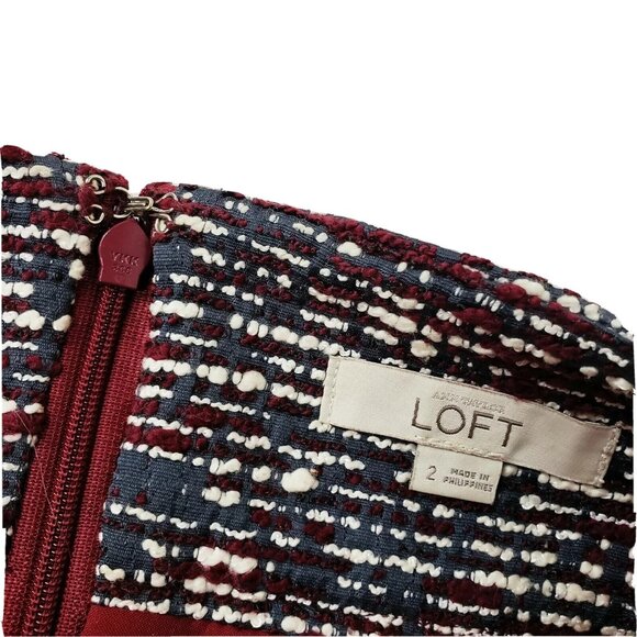 Ann Taylor Loft Pencil Skirt Womens Size 2 Red Gray Textured Zip Up w Pockets - Picture 3 of 5